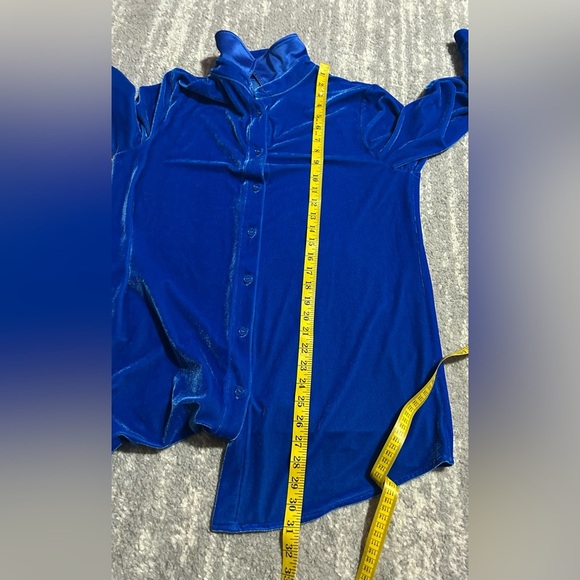Soft Surroundings Blue Velvet Velour Tunic Sz S Button Front Classy Layer Spring - Picture 7 of 8